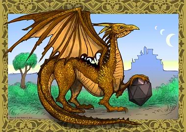 Golden dragon with die.