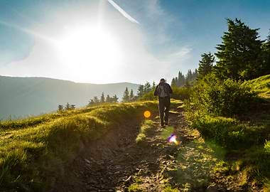 Tourist in mountains