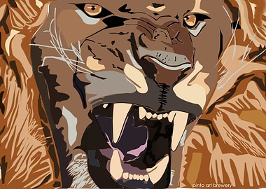 Aggressive lion roar