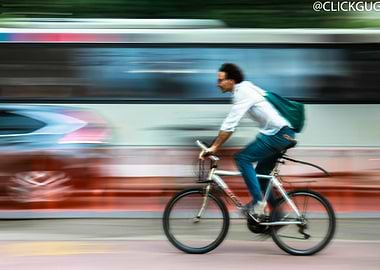 panning cyclist urban