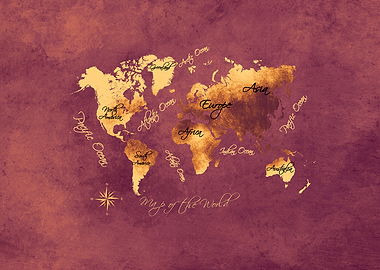 world map rose brown gold