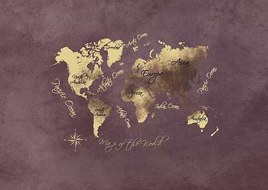 world map rose brown gold