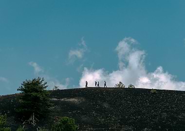 Walking on volcanic land.