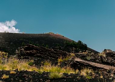 Walking on volcanic land.