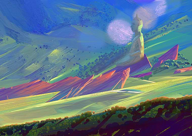 Green Plains with Red Rock