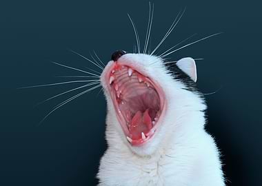Black white cat yawning