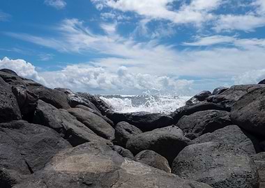 splashing sea ocean rocks