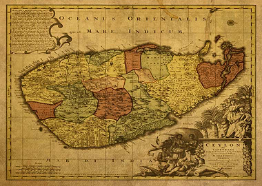 Vintage Map of Ceylon 1750