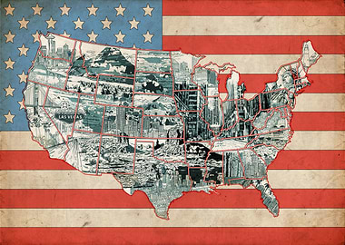 usa map flag vintage