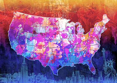 usa map colorful