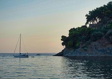Little Boat By Rocks