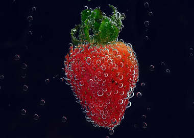 strawberry in water bubble