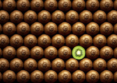 Sliced kiwi between group