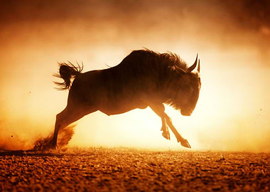 Blue wildebeest running