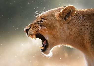 Lioness in the rain