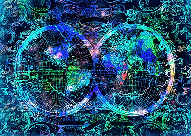 world map vintage black