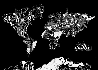 world map landmark black