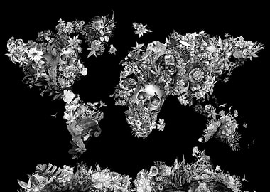 world map floral skull 4