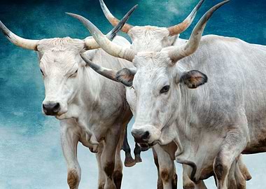 big cow on blue background