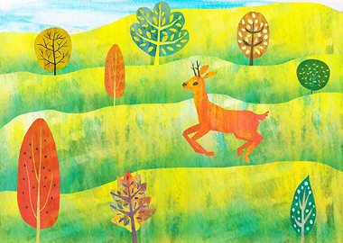 Deer Skipping on Meadow