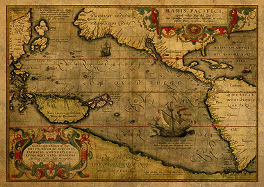Old Map Pacific Ocean 1579