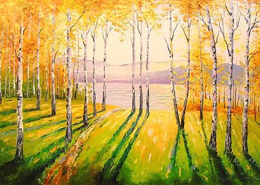 Birch trees by the river