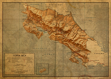 Vintage Map of Costa Rica