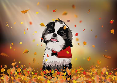 cute dog in automn leaves
