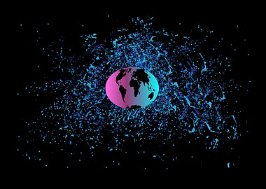 World planet in space neon