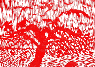 Red Ravens on a Field