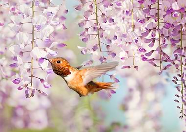 Hummingbird at Wisteria