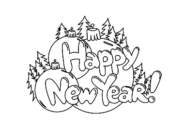 Happy New Year Line Art