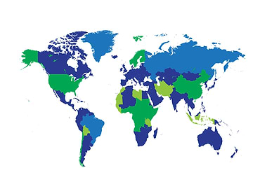 World map blue 3 colors