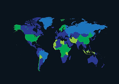 World map blue colors
