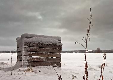 Snow Covered Wooden Crate