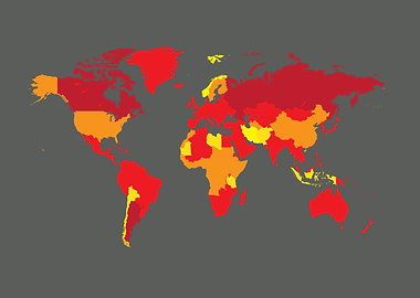 World map red and yellow