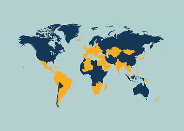 World map blue and yellow