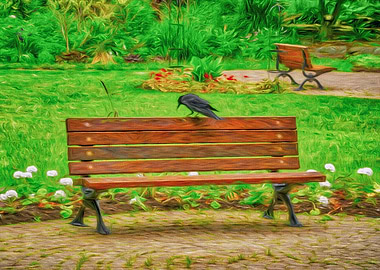 Crow on a Park Bench