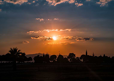 Sunset over pamukkale wood