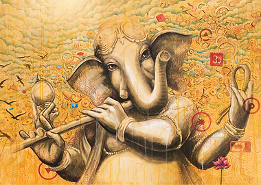Lord Ganesh playing Flute