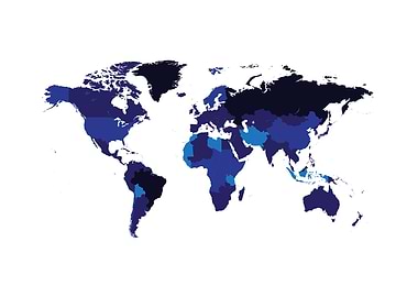 World map poster blue