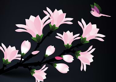 magnolia flower with bird