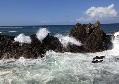 water breaking in rocks