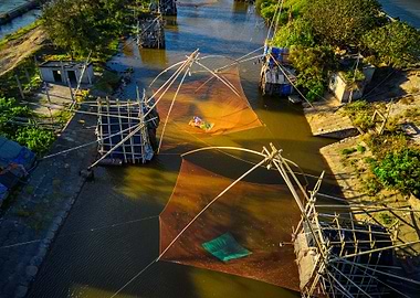 Aerial view of fishing net