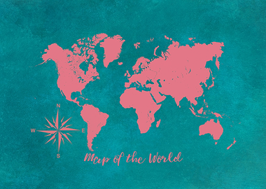 world map pink green