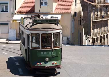 Green tram in Lisbon