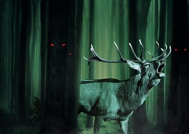 Deer in forest Oil