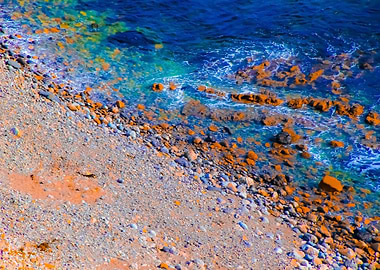 blue water with rocks