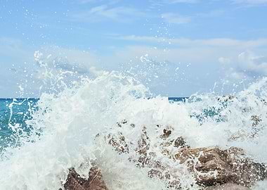Waves splash against rocks
