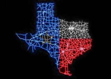 Texas Highway Map in Neon